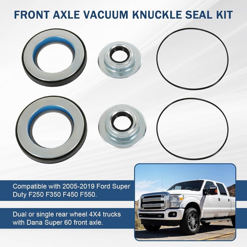 RALZAOTO Front Axle Vacuum Knuckle Seal & Outer Tube Oil Seals Kit Compatible with Ford Super Duty F250 F350 F450 F550 Dana Super 60 2005-2019 Replace #2017426 2014835 54983 (6Pcs) - Image 2